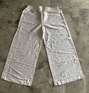 Women's White Wide-Leg Elastic Waist Pants