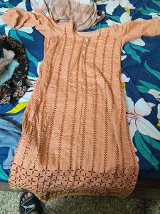 Peach Embroidered Kurti