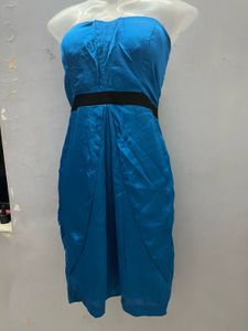 Korean Silk Blue Tube One Piece Having Pockets