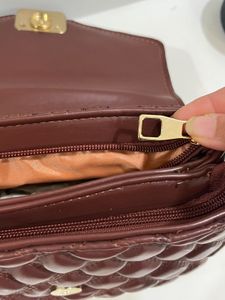 Maroon Quilted Top Handle Bag with Scarf