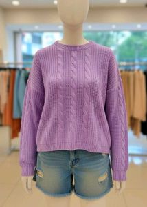 Lavender Cable Knit Cropped Sweater