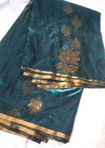 Elegant Teal Saree without blouse 🌟