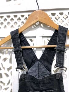 Distressed Charcoal Black Denim Overall D
