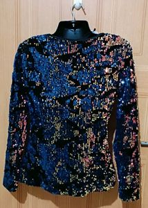 Navy Blue And Gold Stensil Party Wear Top