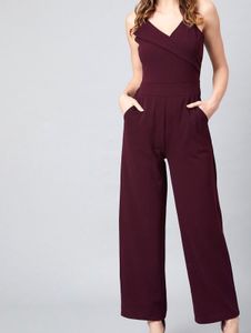 Athena Women Burgundy Solid Baisc Jumpsuit