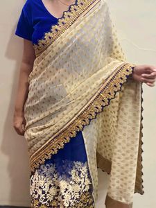 BLUE CREAM SAREE