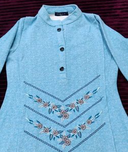 Firozi Colour Woolen Pant Set with Stall