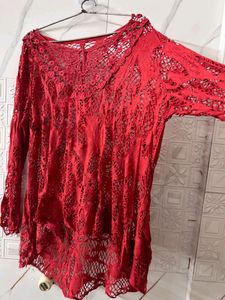 Red Crochet Knit Top