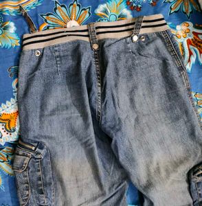 Cargo Jeans with striped waist (Stretchable)