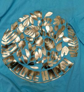 Aqua Blue T-Shirt with Metallic Gold Leaf Graphic