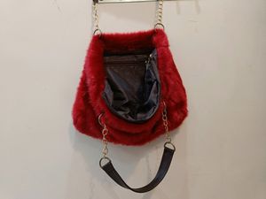 Red Faux Fur Hangbag