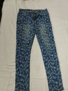 Floral Printed Blue Jean Jeggings