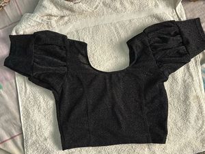 Black Sparkle Puff Sleeve Top / A Blouse