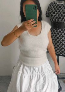 Fluffy White Sleeveless Top