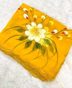 Yellow Floral Chiffon Saree