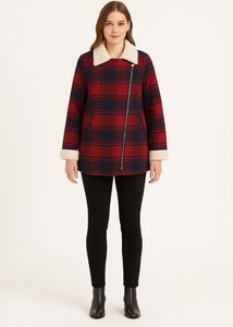 Red Plaid Sherpa Collar Jacket