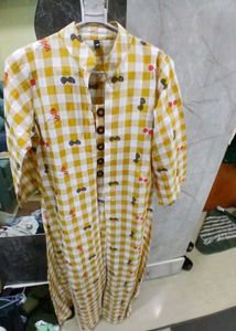Yellow Checkered Button-Down Dress