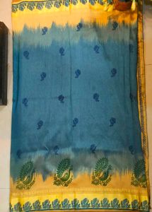 Elegant Blue &amp; Yellow Saree