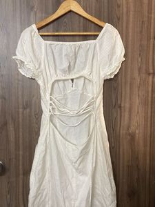 White Backless Dress With Drawstrings