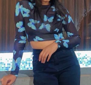 Butterfly Print Mesh Top
