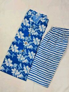 Blue Hibiscus Cotton Kurta Set