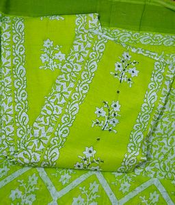 Lime Green Floral Salwar Kameez Fabric