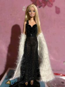 Elegant very long hair Barbie in Black Gown
