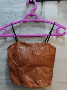 Brown Faux Leather Corset Top