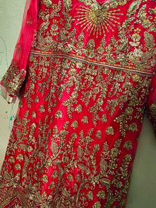 ❣️❣️tomato Red &amp; Gold heavy frock with heav
