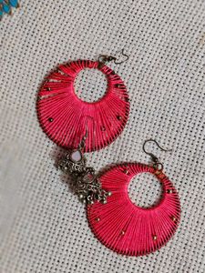 Pink Thread  Or Silver Colour Earrings 2 Pair