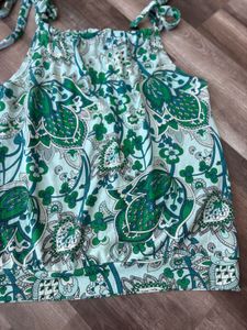 Green Paisley Tie Strap Tank Top