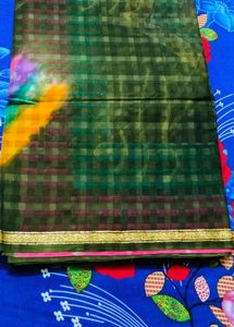 Bottle Green Colour Cotton Saree