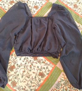 Navy Blue Chiffon Crop Top  Summers For Girls