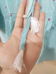 Baby Blue Colour Top With Pink Embroidery Design