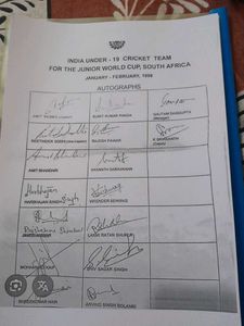 India U-19 Cricket Team Autograph Sheet