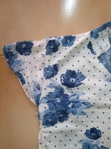 White With Navy Blue Floral Top Or Tunic