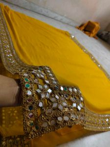Yellow Mirror Work Saree