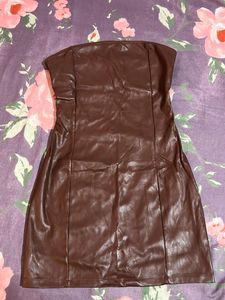 Brown Faux Leather Mini Dress