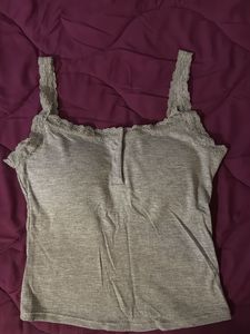 Grey Lace Trim Tank Top