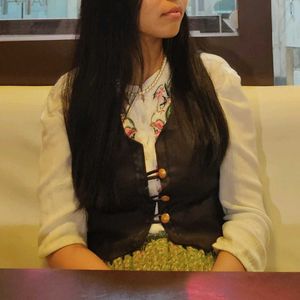 Upcycled Brown Embroidered Three ButtonVest