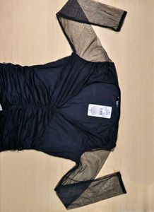 Deep V-Neck Mesh Sleeve Dress