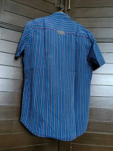Mufti Men Blue Striped Cotton Casual Shirt