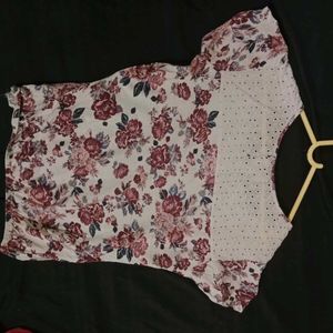 Floral Top with Eyelet Detail