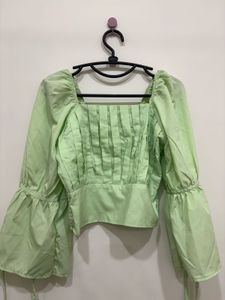 Mint Green Puff Sleeve Corset-Style Top