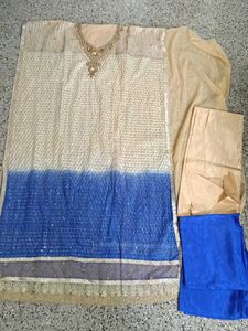 New Cream N Blue Dress Material