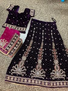 Elegant Purple Velvet Lehenga Choli Set