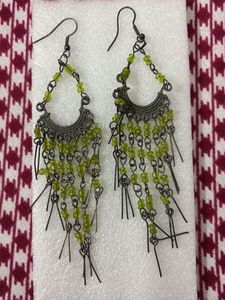 Green Beaded Dangle Earrings