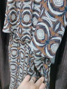 Patterned Brown Midi Dress