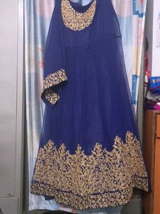 Elegant Blue &amp; Gold Embroidered Dress