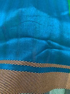 Vibrant Teal &amp; Green Checkered Saree